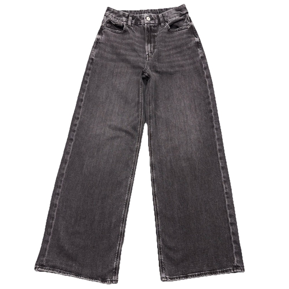 American Eagle Jeans Womens 2 Curvy Baggy Wide‎ Leg Super High Rise Black Denim